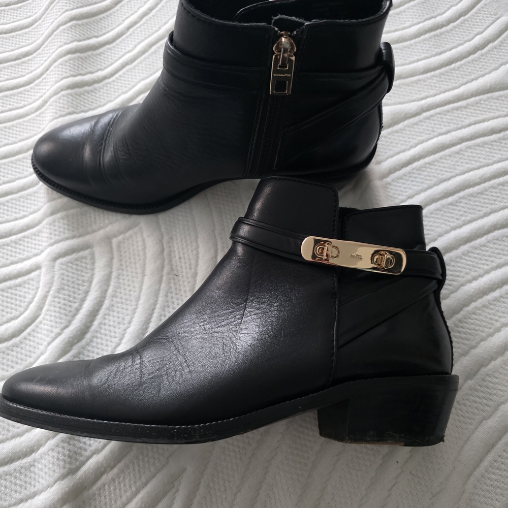 Coach Black Ankle Boots with Gold Accent Size 6